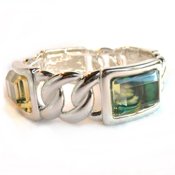 Stretch Bracelet-Abalone Look Stone Silver Chain - Picture 2 of 2